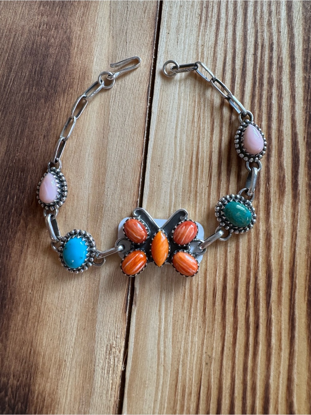 Multi-Stone Sterling Silver Bracelet with Orange Butterfly Accent